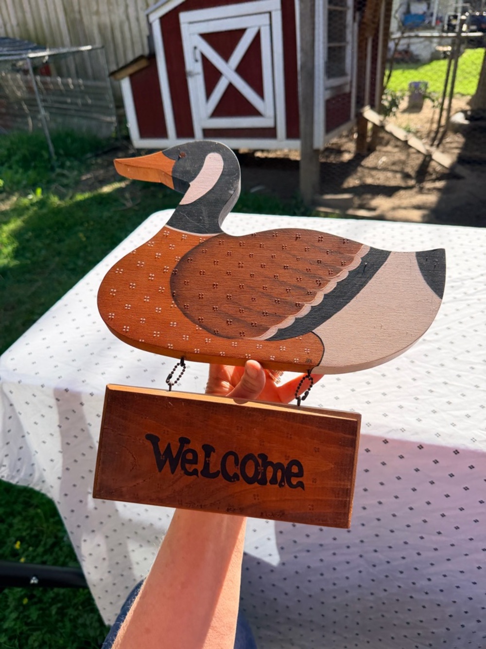 Source Unknown Brown and Black Wooden Duck Welcome Sign